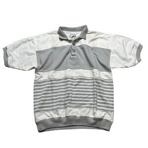 Vintage Greenline International Gray White Colorblock Striped Polo Shirt Size L